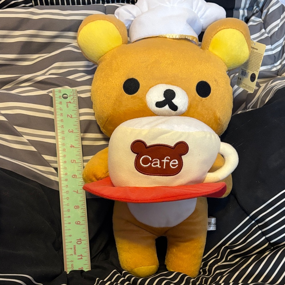 NWT Rilakkuma Cafe Plush Bear Holding Coffee Cup